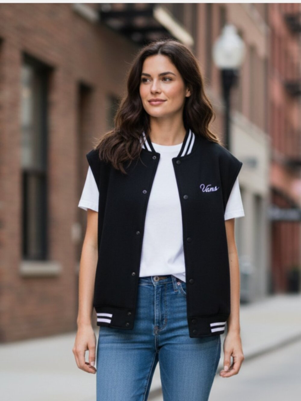 NWT Vans Off The Wall Varsity Letterman Vest Wool Blend Black SZ-M